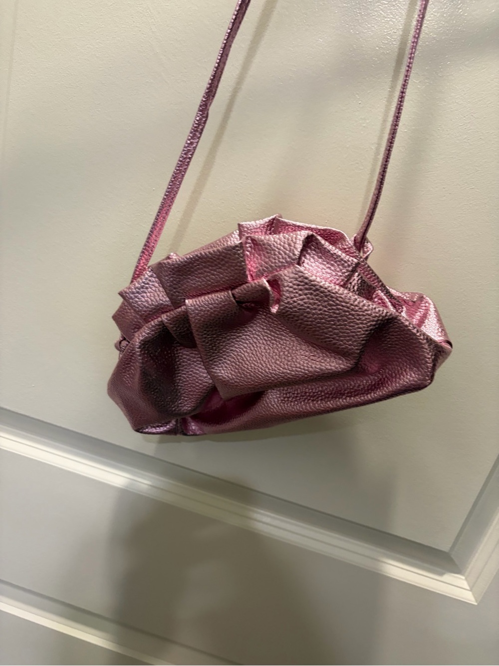 Pink Metallic Ruffle Crossbody Bag
